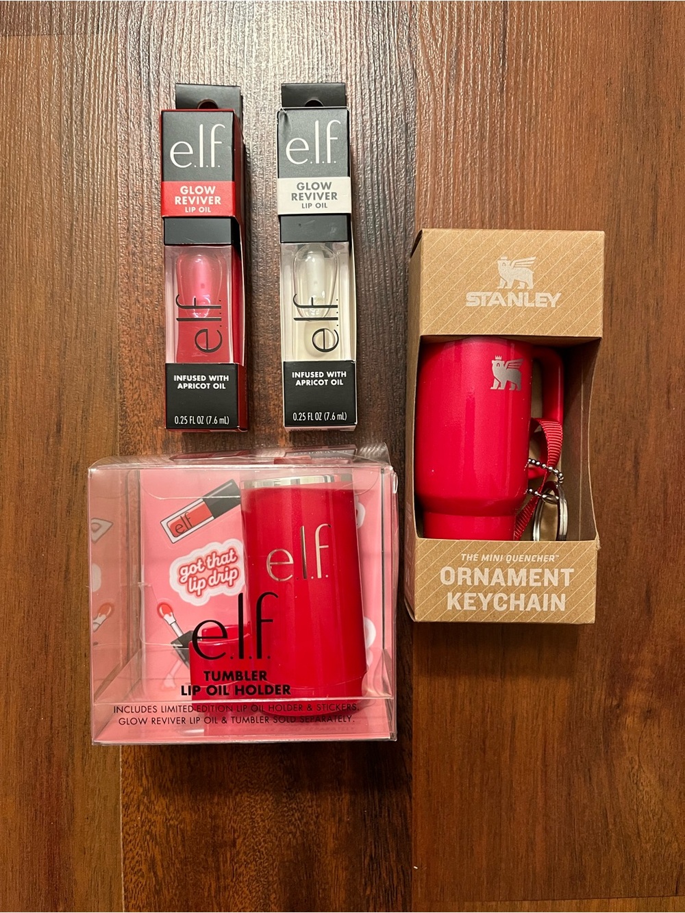 2 Elf Lip Oils, Tumbler Lip Oil Holder, Mini Stanley Ornament Keychain
